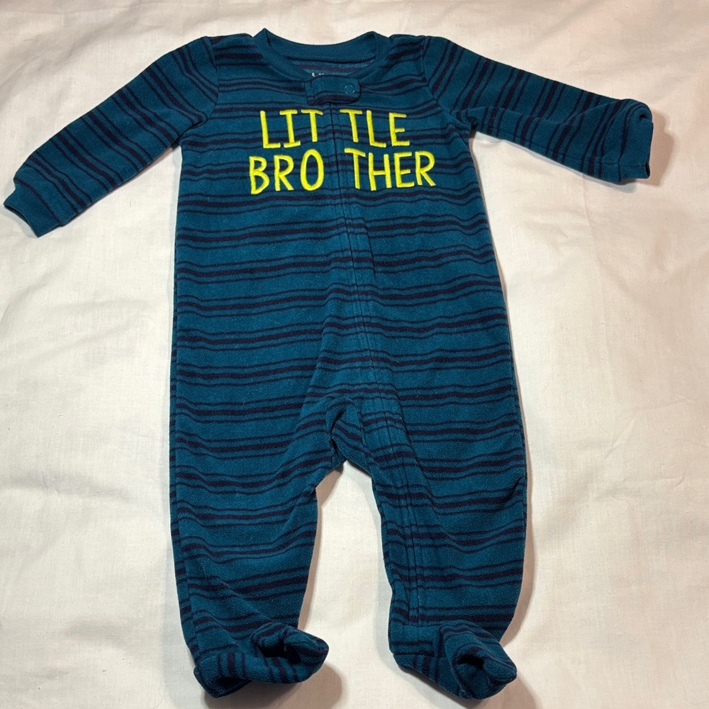 Carter's Little Brother Footed Sleeper Striped Blue 3-6 Months EUC